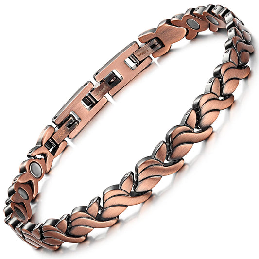 RainSo copper bracelet closeup highlights magnet detail and premium finish.