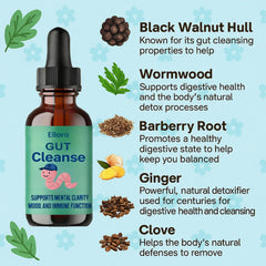 Raipult Ellora Gut Cleanse Drops pouring into a glass for easy mixing.