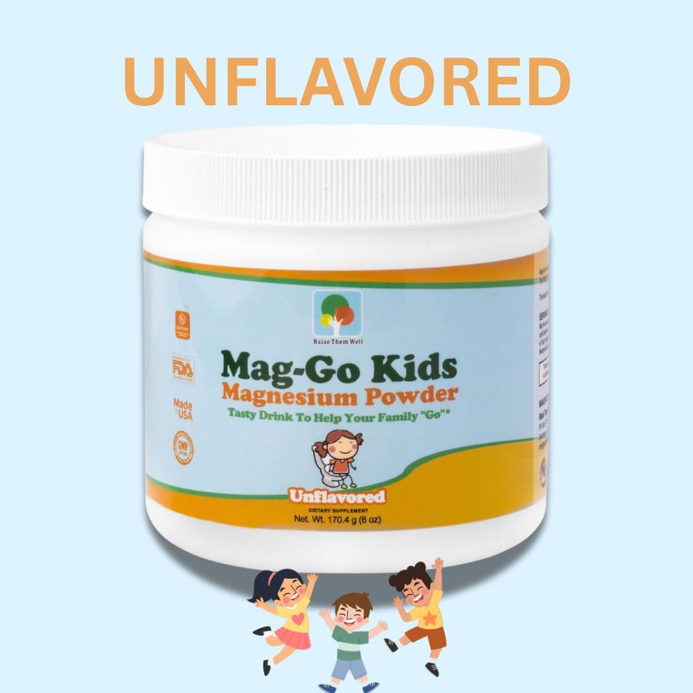 Raise Them Well Mag-Go Kids powder being poured showing unflavored mixability