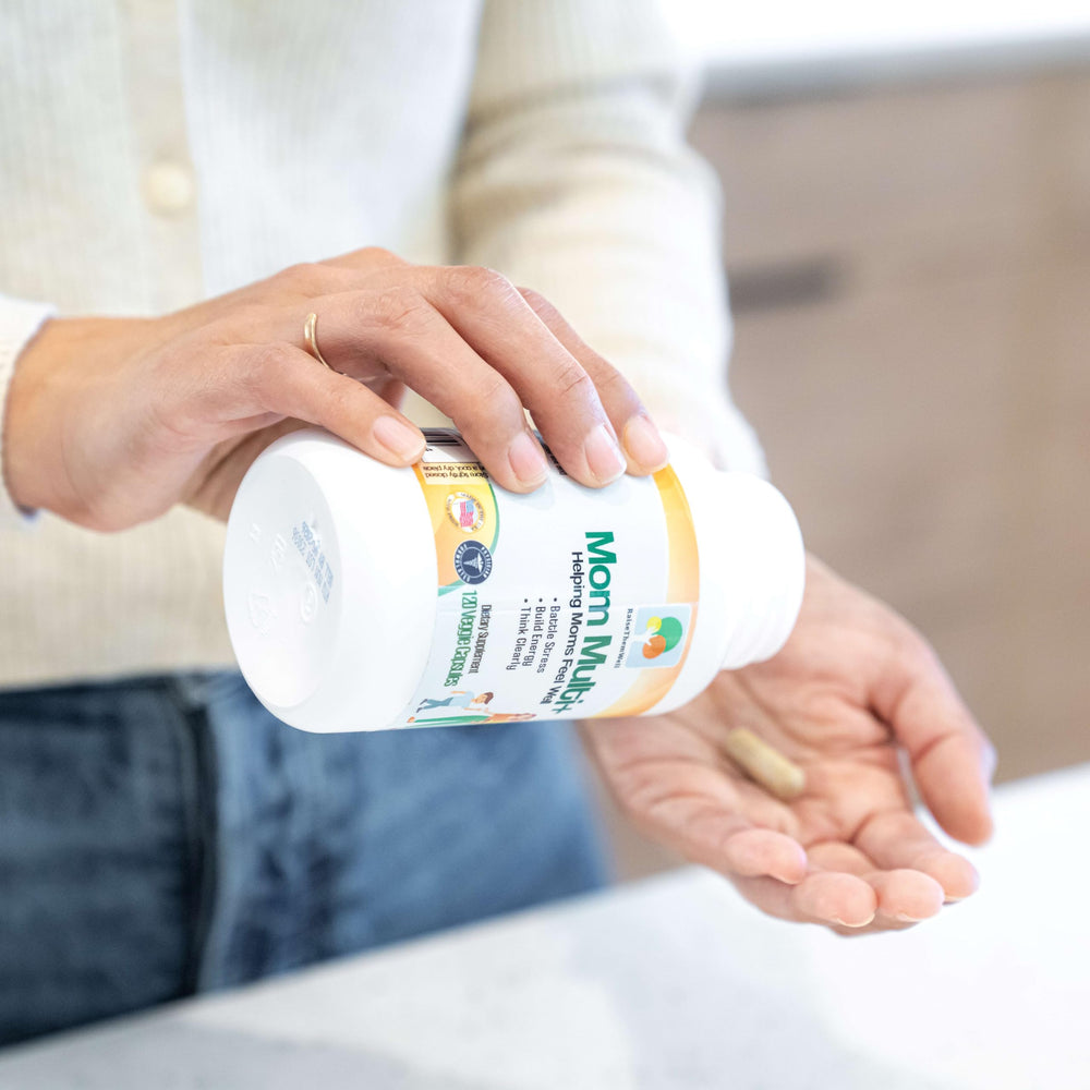Raise Them Well Mom Multi+ adaptogens bottle shot suggesting energy support