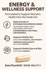 Raise Them Well Mom Multi+ bottle back label detailing ingredients and folate