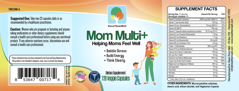 Raise Them Well Mom Multi+ tablet in hand for convenient daily dose