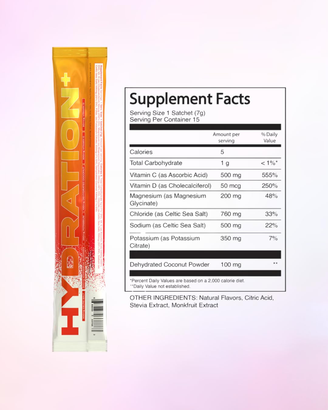 Raised Hydration+ ingredients back panel close-up highlighting minerals and magnesium glycinate for recovery.