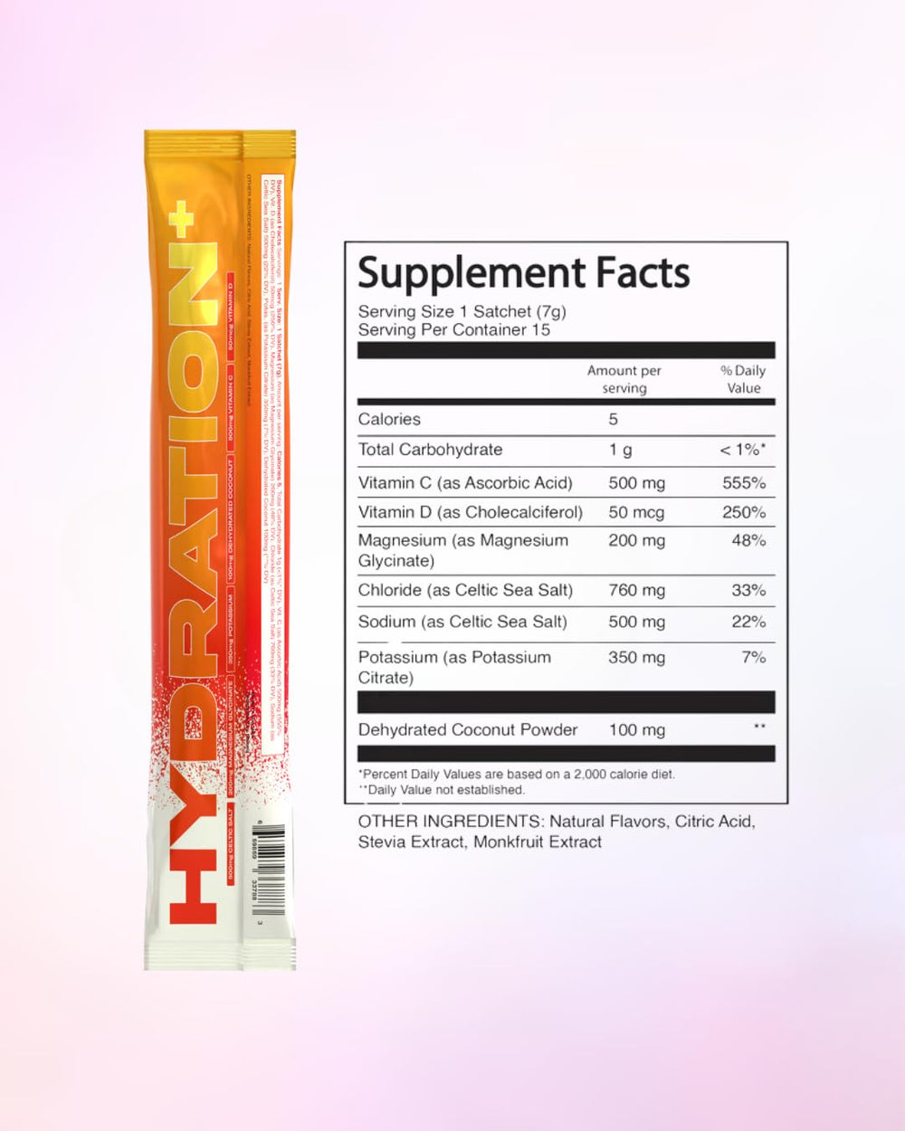 Raised Hydration+ ingredients back panel close-up highlighting minerals and magnesium glycinate for recovery.