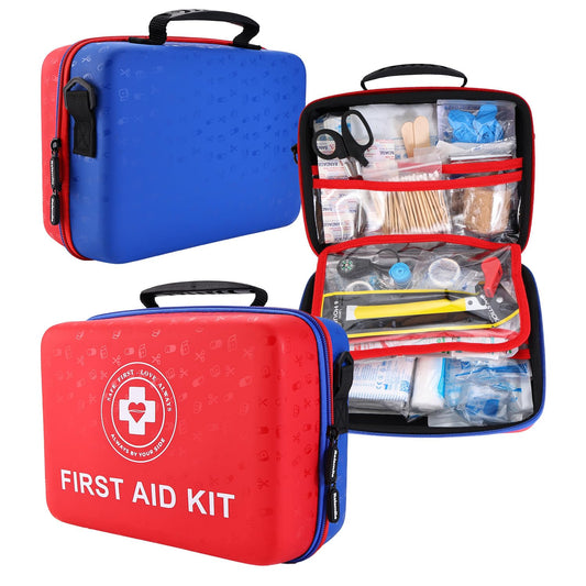 Raismile large first aid kit with dual-color hard shell for organized home and travel safety.