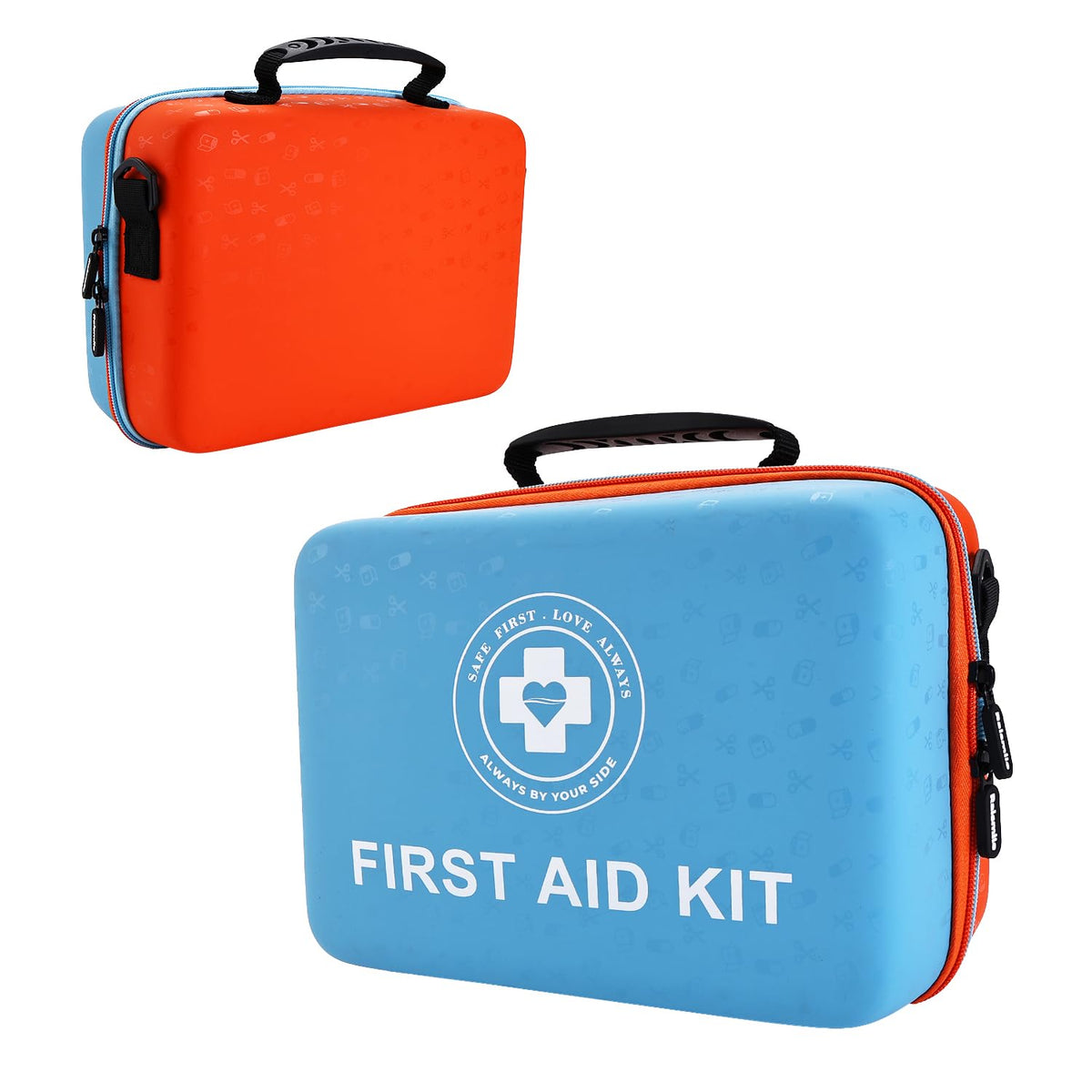 Raismile large first aid kit with hard shell for durable travel protection.