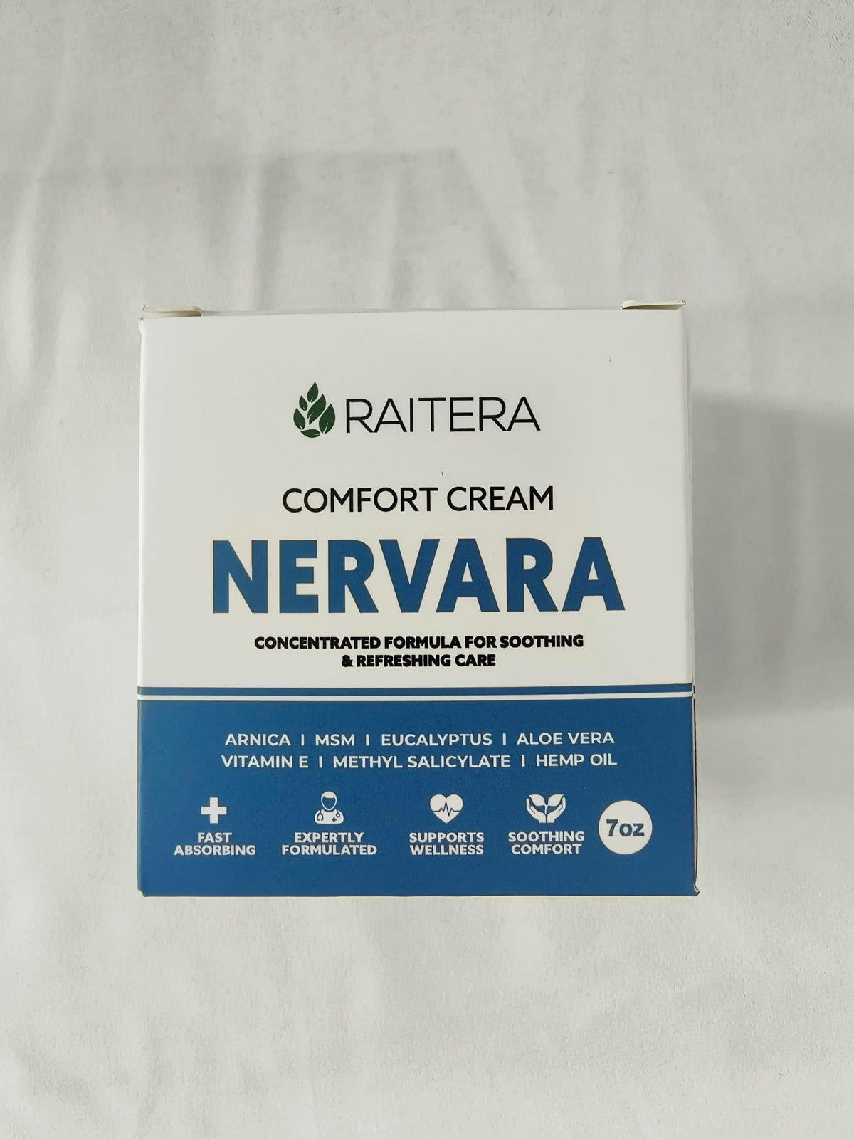 Raitera Nervara Comfort Cream bottle front showcases premium skin care for daily hydration.