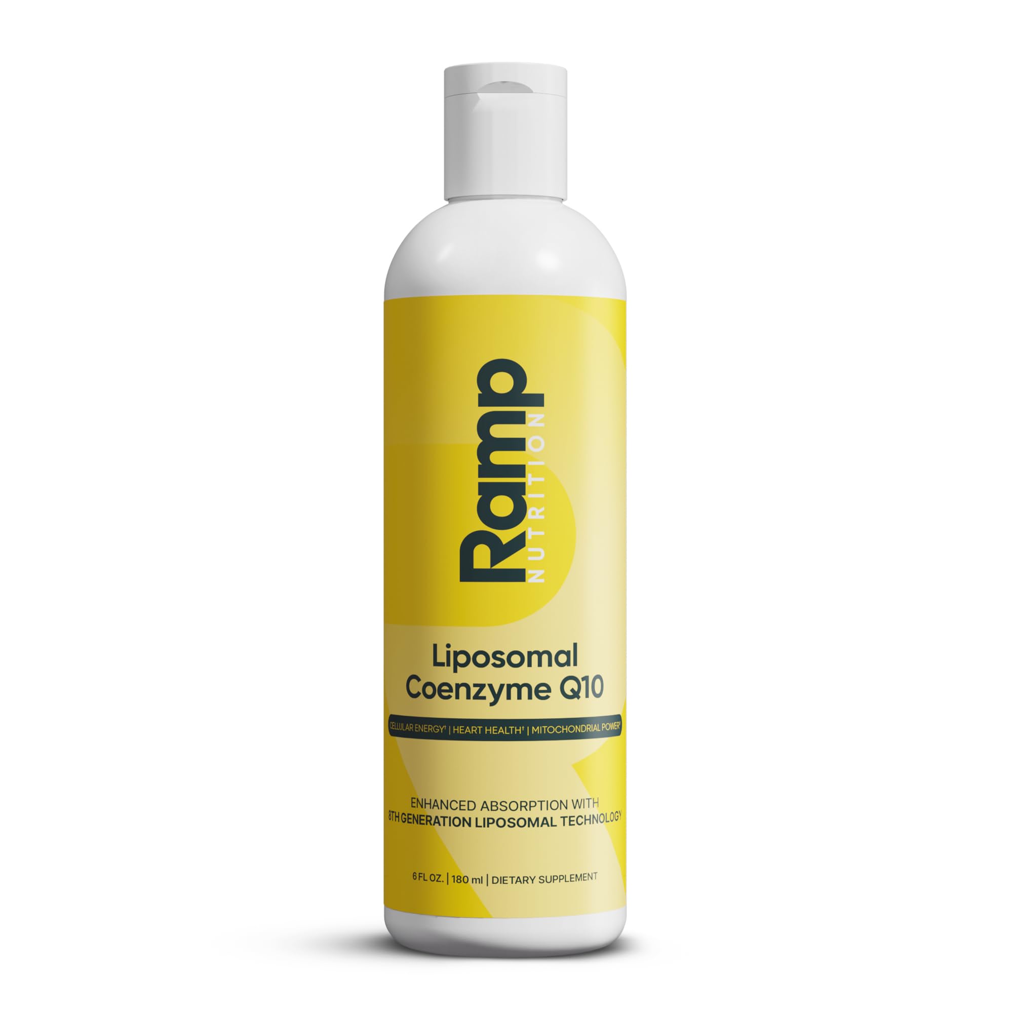 Ramp Nutrition Liposomal CoQ10 liquid bottle highlighting heart support potential