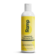Ramp Nutrition Liposomal CoQ10 liquid bottle highlighting heart support potential