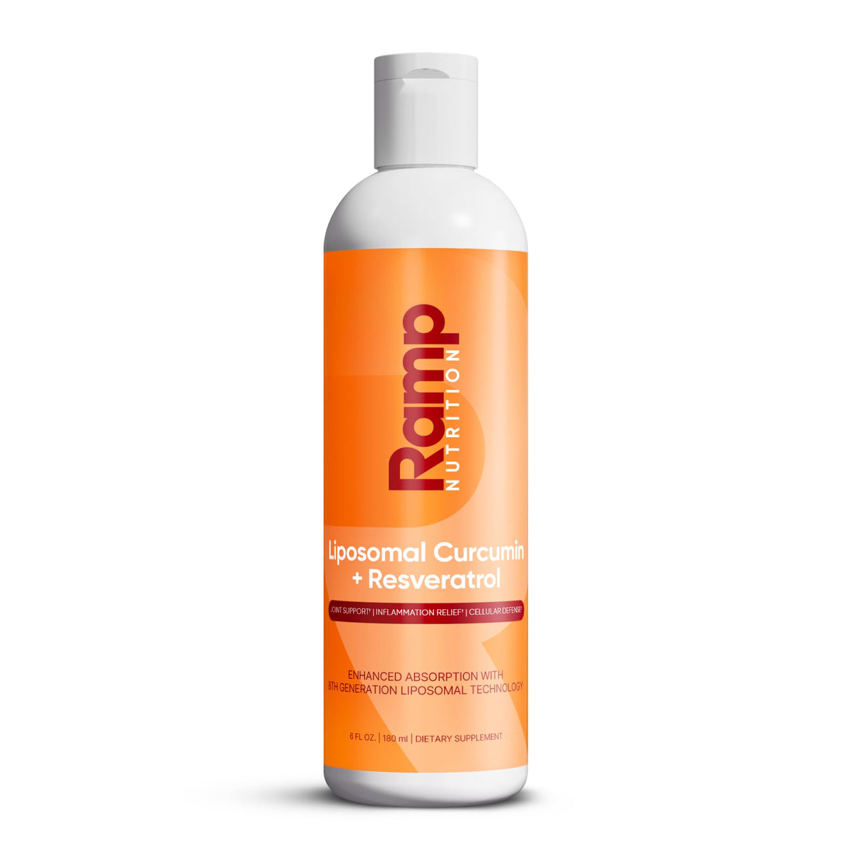 Ramp Nutrition liposomal curcumin resveratrol bottle showing convenient daily liquid for joint support