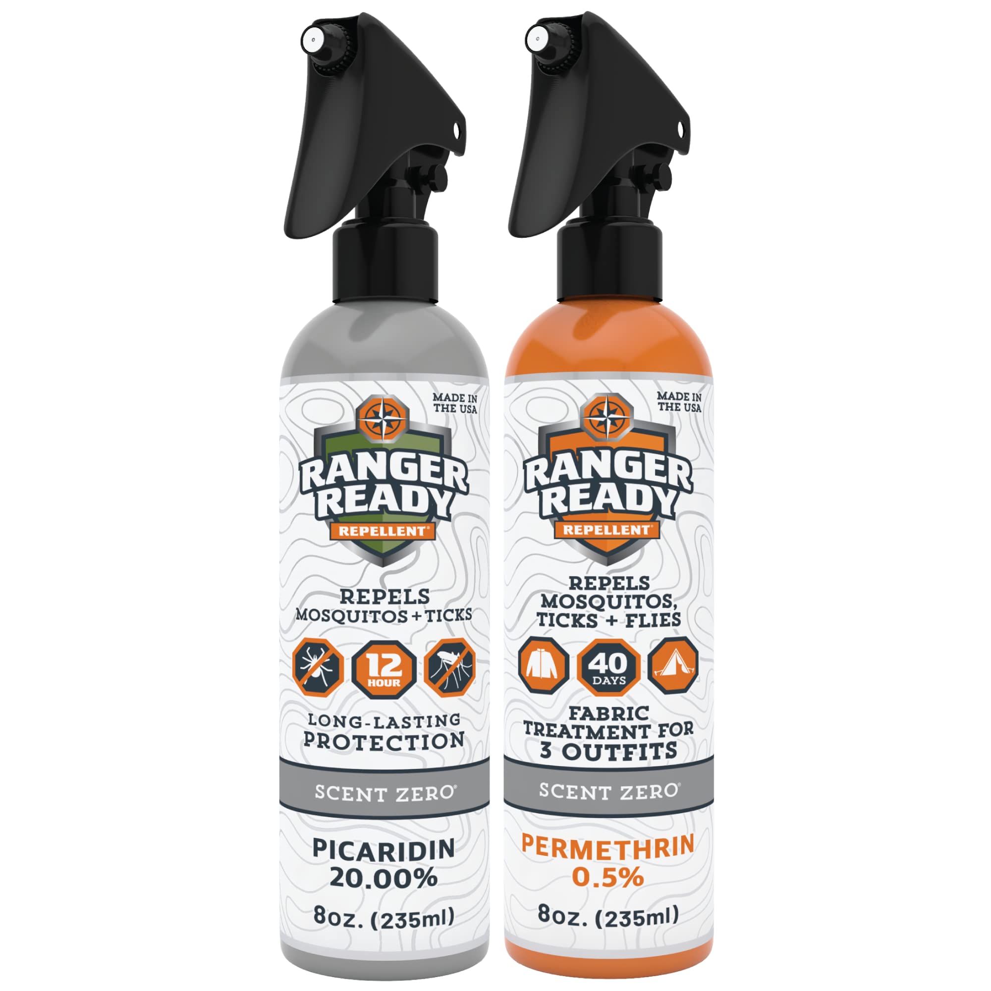 Ranger Ready P2Pak bottle front – scent-free dual protection for skin and gear.