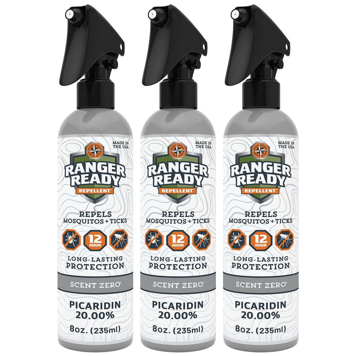 Ranger Ready Picaridin Scent Zero 8oz bottle close-up showing unscented protection.