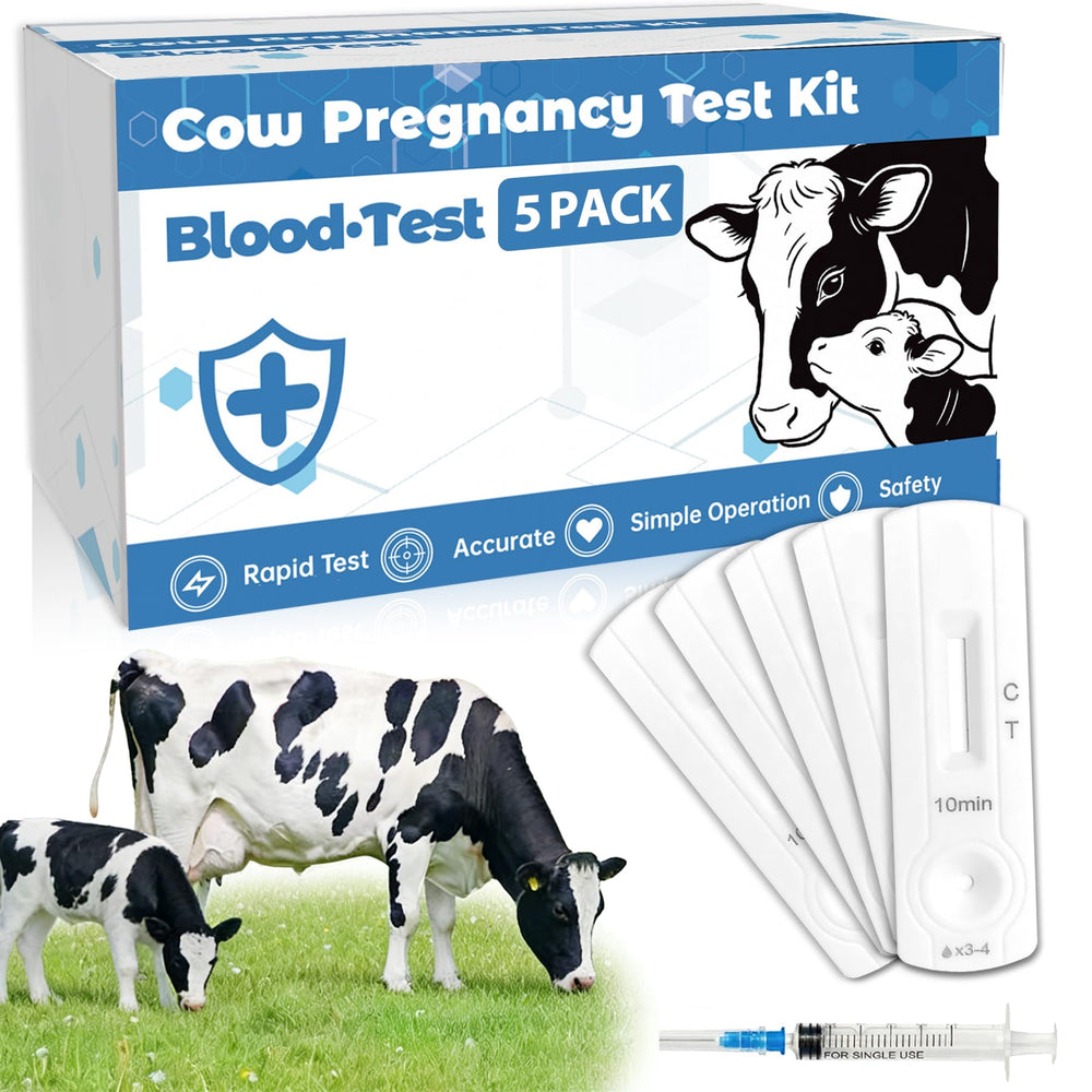 Rapid Bovine Pregnancy Test Kit packaging showing a 5-strip box for on-farm efficiency