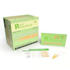 Rapid Response Benzodiazepines test strip packaging ready for quick screening.