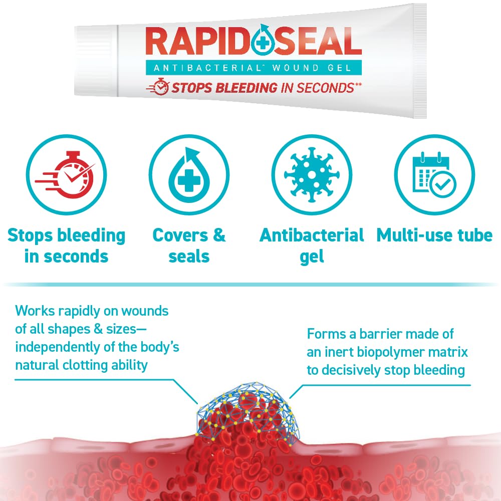 Rapid-Seal Wound Gel five tubes for easy home or workplace first aid.