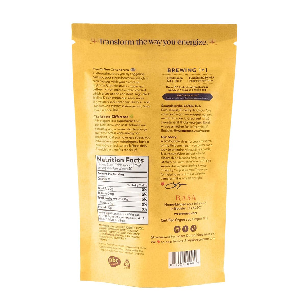 Rasa Koffee Original AIP with mushrooms supports focused, steady energy for daily rituals.