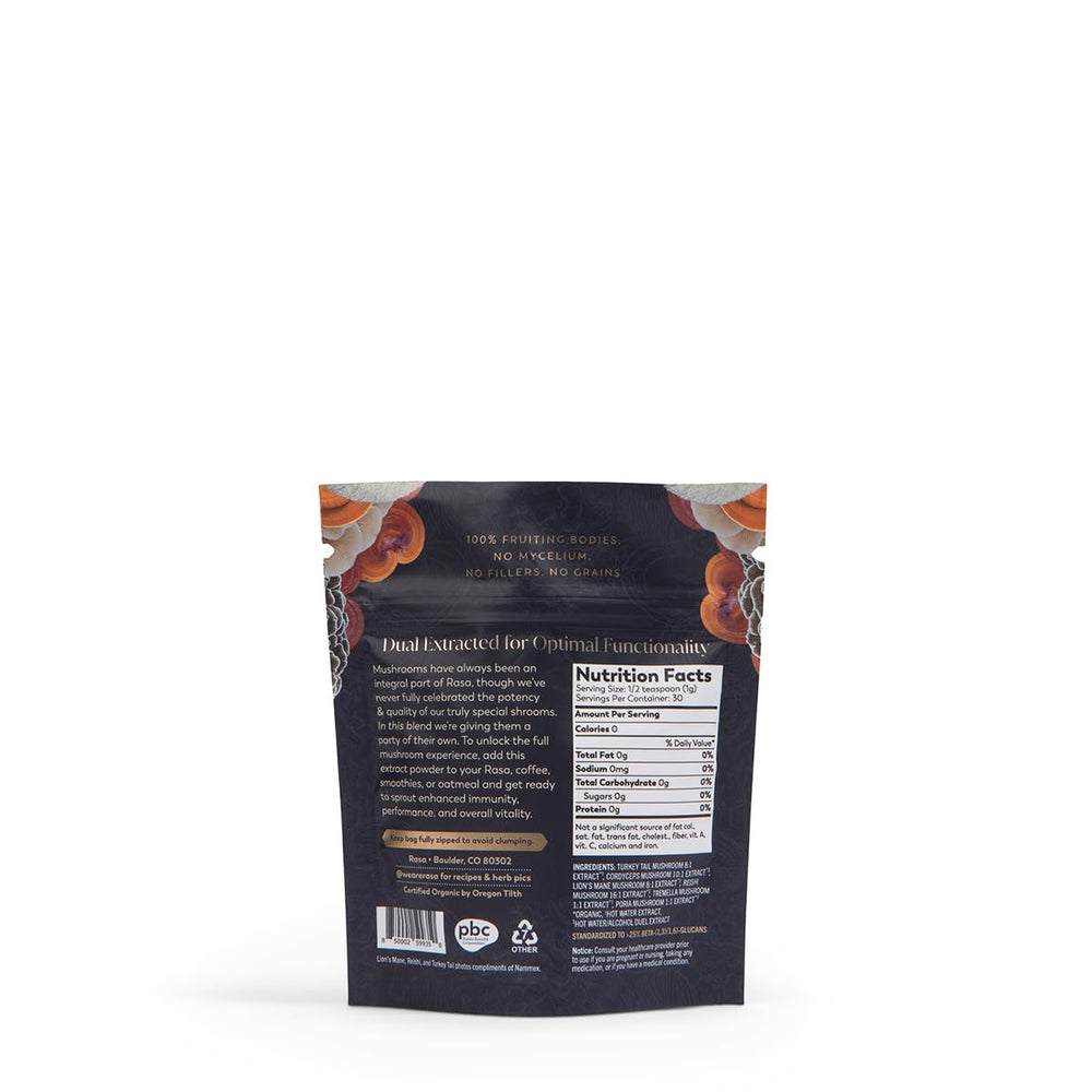 Rasa Magnificent Mushrooms powder in a quick recipe prep setup