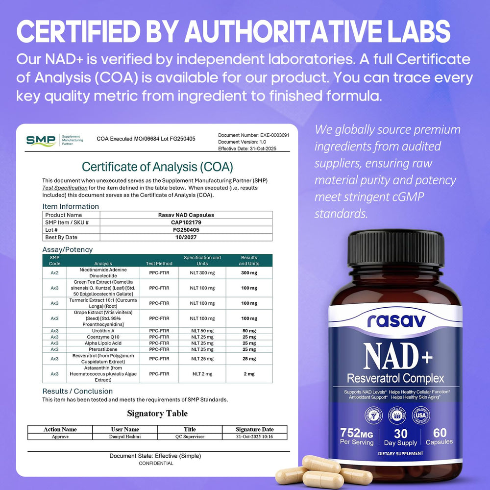 Rasav NAD Supplement 10-in-1 lifestyle-use scene suggests daily vitality.