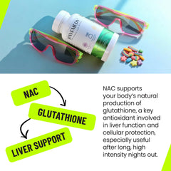 Sleep-friendly Ravemedy Rave formula shown on a nightstand