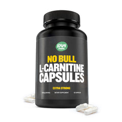 Raw Barrel No Bull L-Carnitine bottle with easy to swallow capsules for daily focus