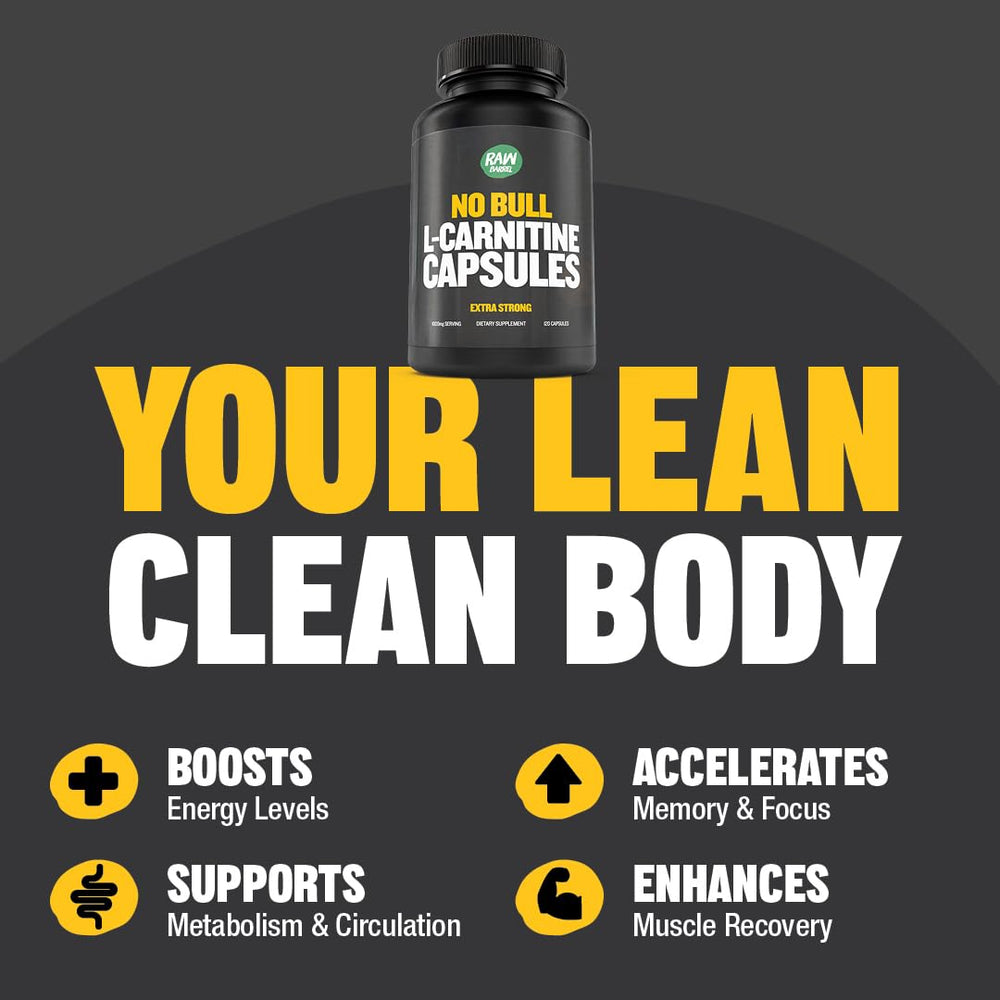 Front view of Raw Barrel No Bull L-Carnitine label indicating purity and keto friendly formula