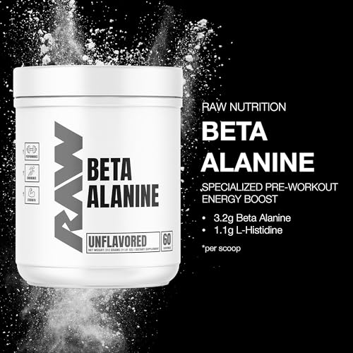 RAW Beta Alanine Powder label closeup emphasizing clean USA-made quality