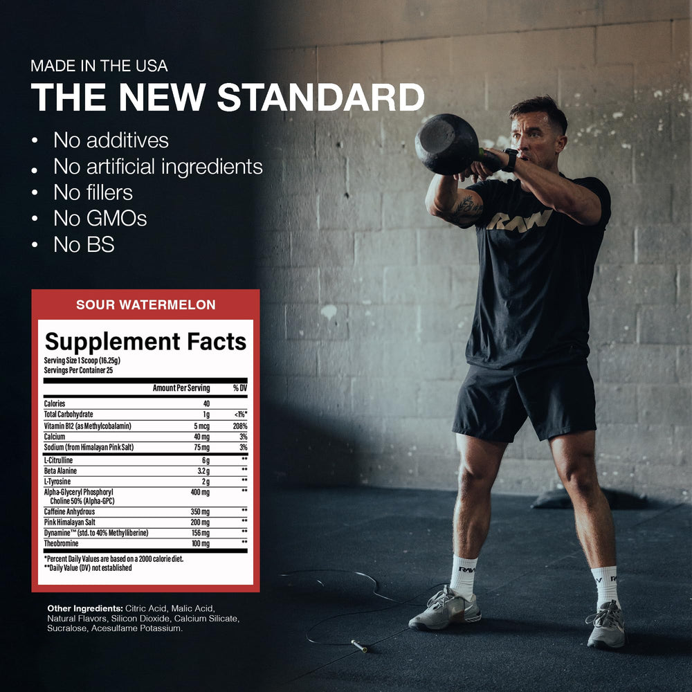 RAW Essential CHARGED packaging highlighting premium ingredients and performance