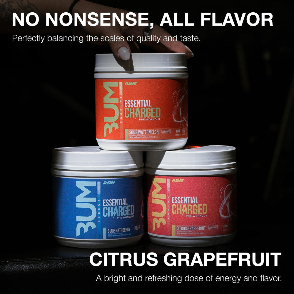 RAW Essential Charged shaker highlights a ready-to-make citrus drink.