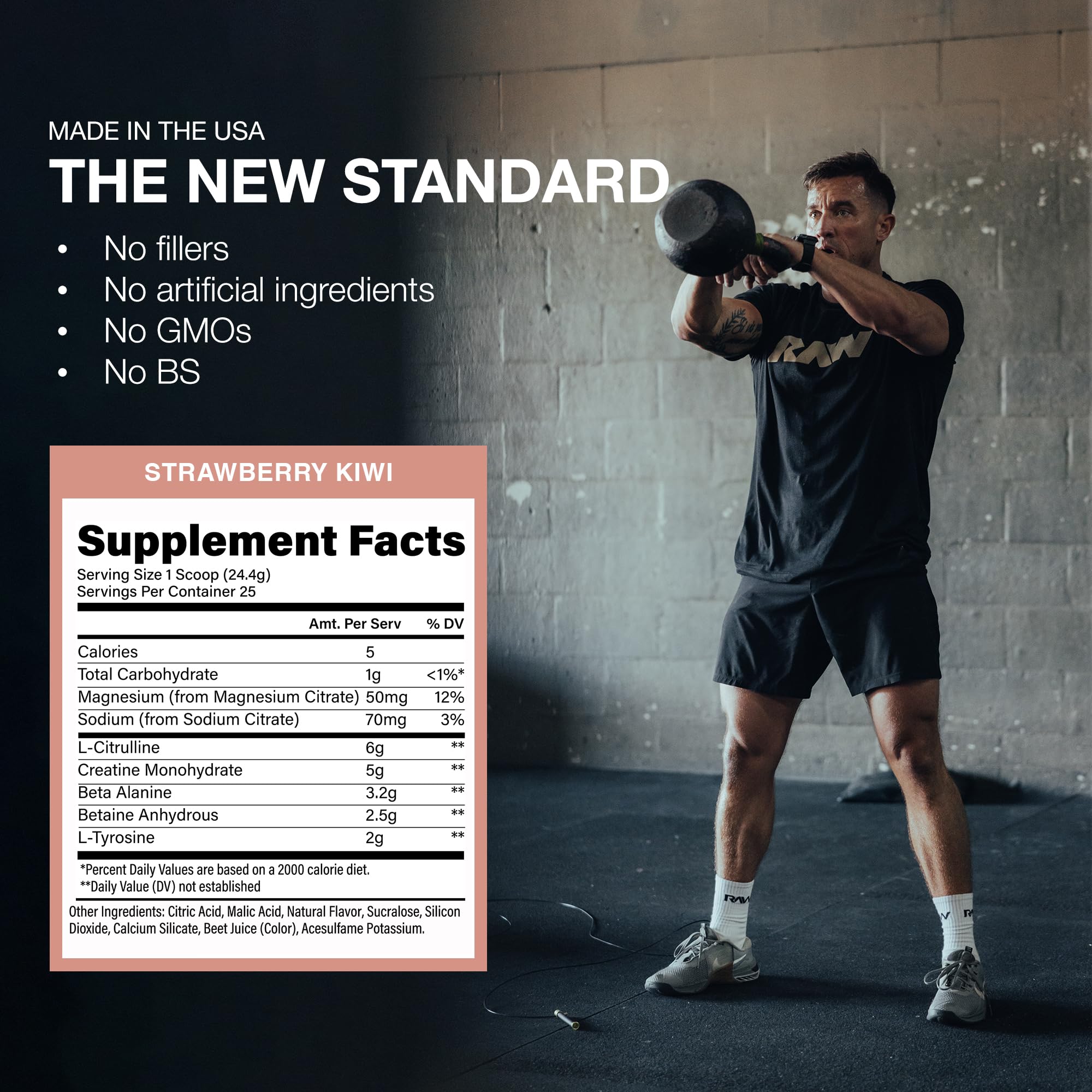 RAW Essential Performance beta-alanine close-up suggests delayed fatigue potential.
