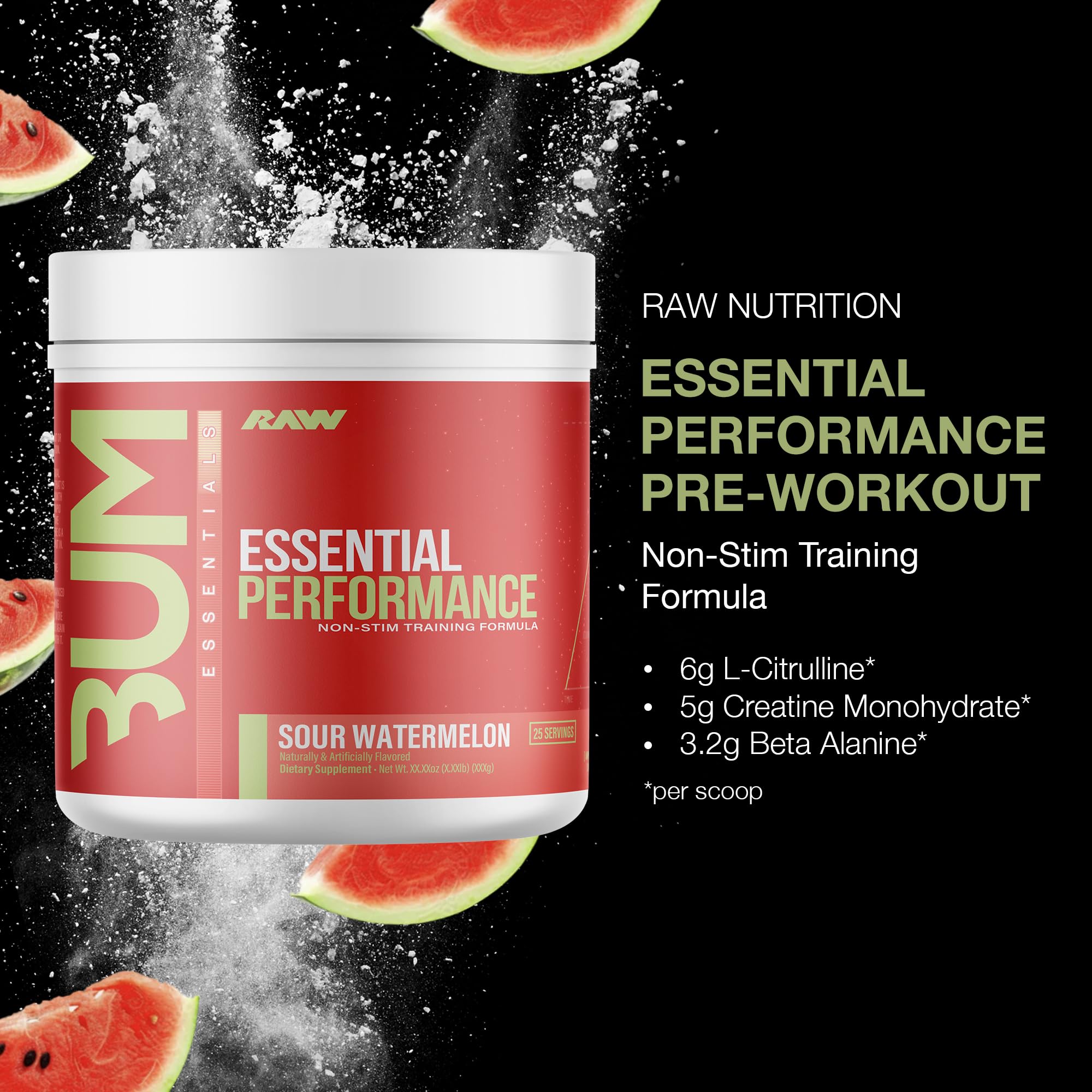 RAW Essential Performance scoop enables precise dosing for consistent workouts.