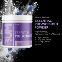 RAW Essential Pre-Workout grape scoop showing measured serving for consistent energy.