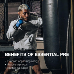 RAW Essential Pre-Workout pour bottle demonstrates quick mix for gym sessions.
