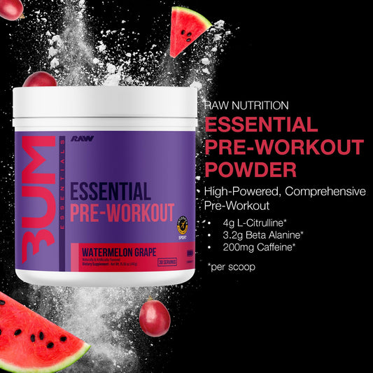 RAW Essential Pre-Workout scoop inside the tub ready for a quick workout boost