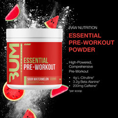RAW Essential Pre-Workout two-pack box highlights convenient training fuel.