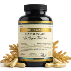 RAW Forest Foods Forest Manna bottle with capsules for easy daily use.