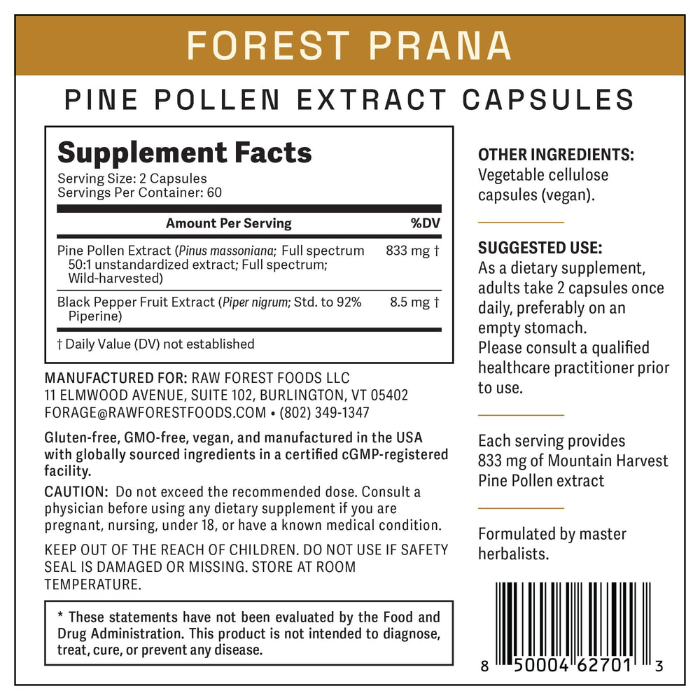 RAW Forest Foods Forest Prana wildcrafted close view emphasizing potency.
