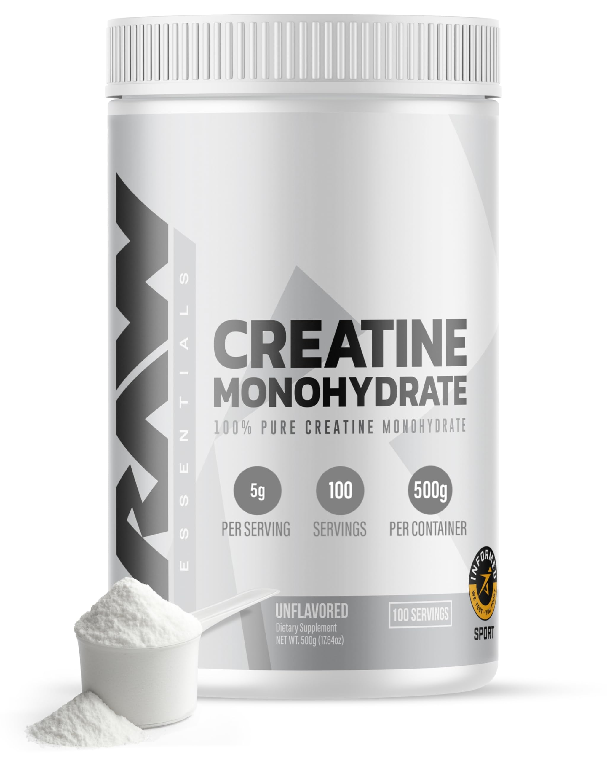 RAW Nutrition creatine monohydrate powder container for gym performance.