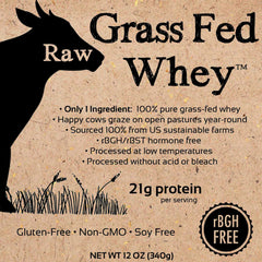 Raw Organic Whey nutrition label close-up highlighting one-ingredient clean protein.