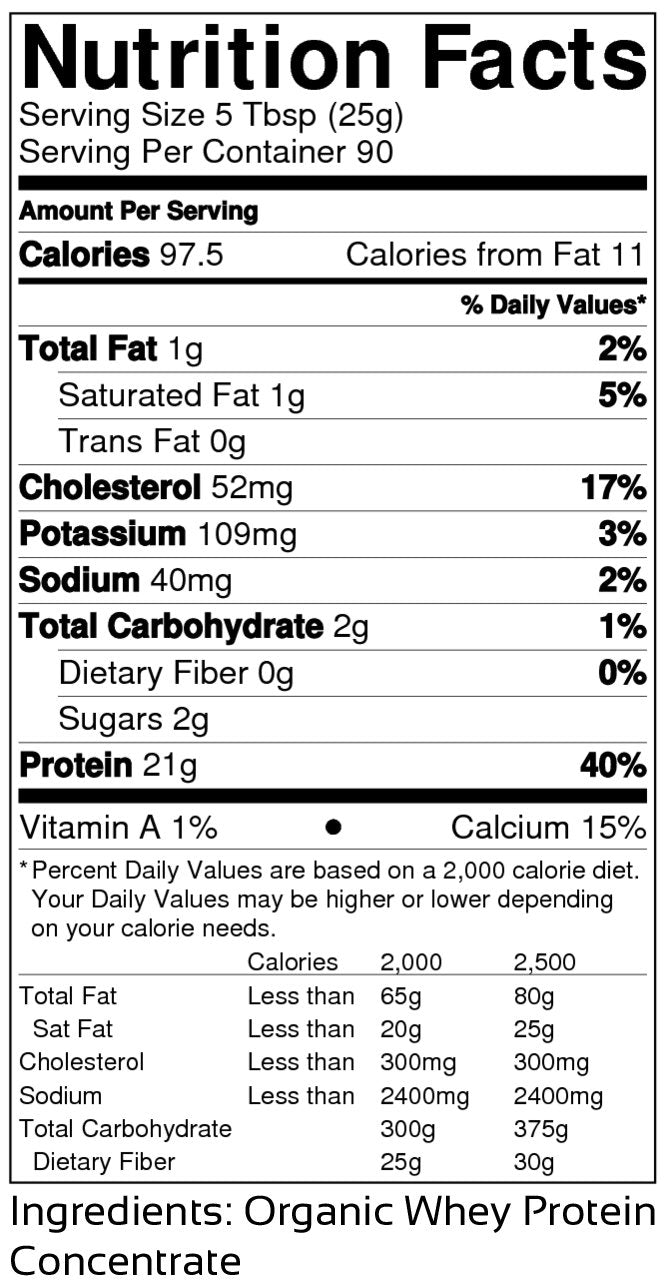 Raw Organic Whey jar features US origin badge indicating small-farm, hormone-free cows