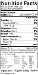 Raw Organic Whey jar features US origin badge indicating small-farm, hormone-free cows