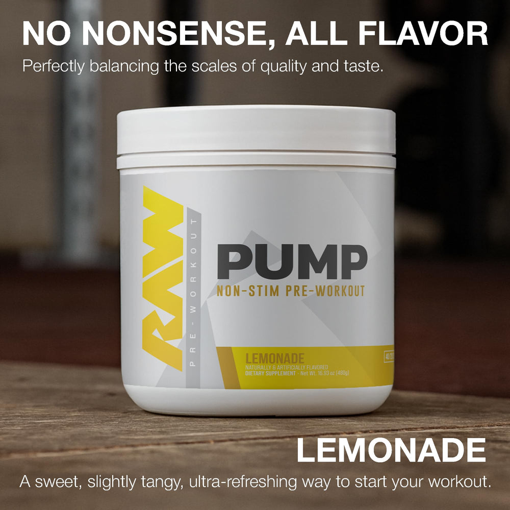 RAW Pump Stim Free Lemonade label highlights Nitrosigine and Citrulline for nitric oxide support