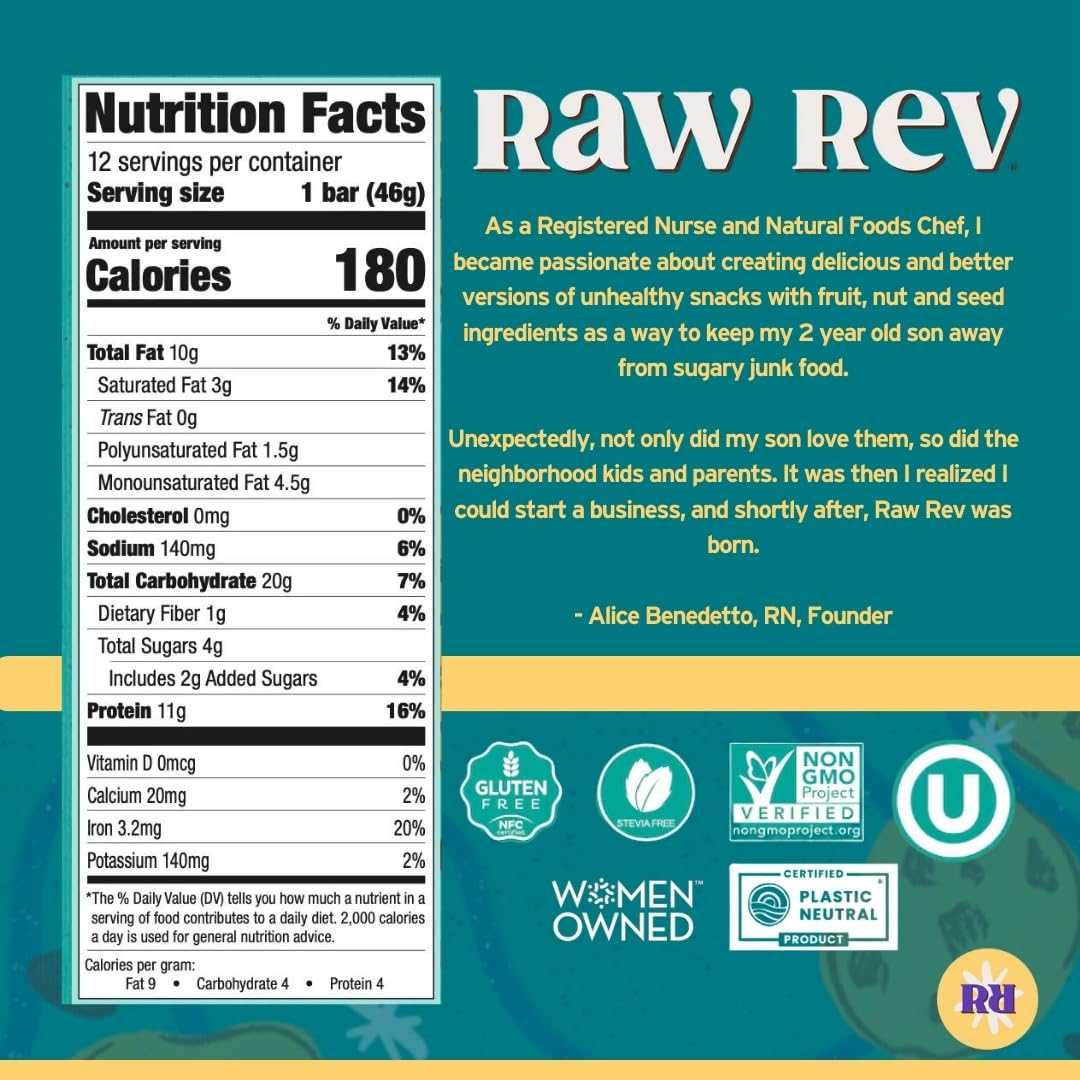 Raw Rev Glo bar close-up highlighting cookie dough texture and sea salt balance.