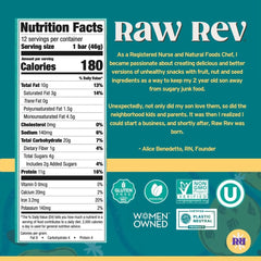 Raw Rev Glo bar close-up highlighting cookie dough texture and sea salt balance.