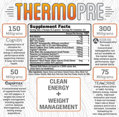 RAW Synergies Thermo Pre label close-up highlights transparent, all-natural ingredients.