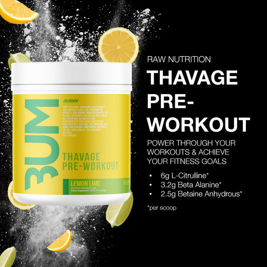 RAW Thavage Lemon Lime powder scoop beside shaker for precise dosing