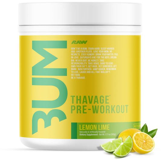 RAW Thavage Lemon Lime preworkout tub ready for training and energy