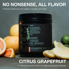 RAW Thuper Thavage ingredients label shows creatine, citrulline, and caffeine for peak focus.