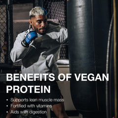 RAW Vanilla Vegan Protein ingredients blend highlights four plant proteins.