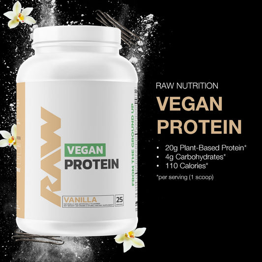 RAW Vanilla Vegan Protein being poured into a glass for a post-workout shake.