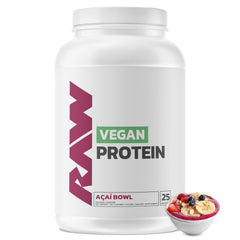RAW Vegan Protein Powder Acai Bowl tub showcasing protein-packed plant-based nutrition